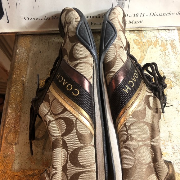 SZ 8 M-COACH BROWN/TAN LOGO SNEAKERS “JAYME” - Picture 4 of 13